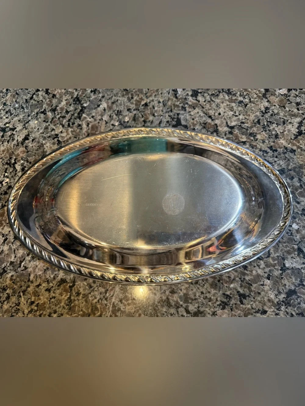 Vintage Wm Rogers Silver Plate Oval Rope Edge Bread Serving Tray 13.5